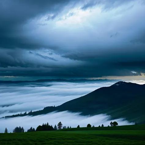 Dark rural area、Europe、Thick Clouds、rain、evening、