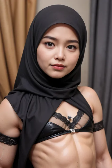 see-through T-shirt, Bodybuilder Naked, (((HIJAB MALAY GIRL))), masutepiece, High quality, UHD 32K, Realistic face, Realistic skin feeling , A Japanese Lady, 8 years old, , Very cute and baby-like face, (((FLAT CHEST))), (MATRIX WORLD), ((look In front  at...