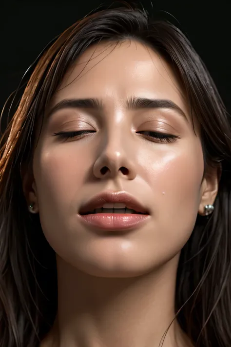 Flying debris,Award-winning photography, Very detailed, Edge Orgasm, Woman with open mouth and closed eyes , Sweaty skin、Lighting that accentuates the shine of sweat{{{Spread the word }}}, Black Hair、Browsing Caution,{{{{A large male audience}}}},(elongate...