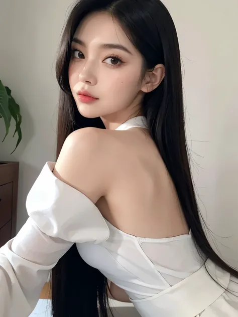 Kim jennie con el cabello negro oscuro, con rulos en las puntas del cabello negro oscuro, con un ganchito de estrella en el cabello negro oscuro, ojos de color claro, ojos bonitos, ojos llorosos, nariz bonita y respingada, labios bonitos, labios rosas, hea...