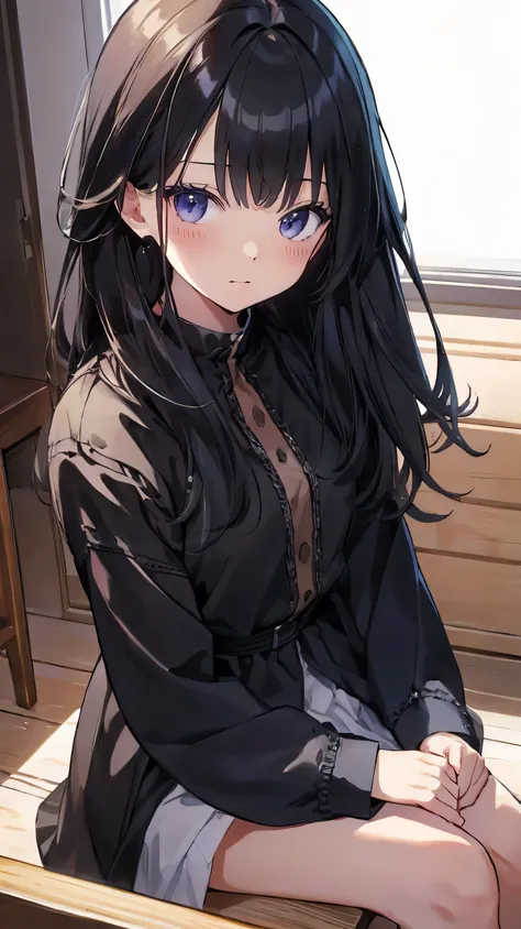 Masterpiece、Highest quality、highest quality、Black Hair、Shiny hair quality、Small face、Girl、Sitting、Super detailed, beautiful, wide eyes、Ultra-detailed, clear and beautiful faces、(cute illustration:1.2), High-resolution, ultra-detailed, best quality, embarra...