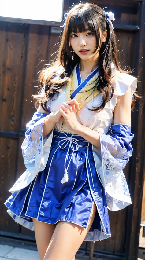 (8k、raw photo、highest quality、masterpiece:1.2)、(realistic、photoreal)、1 girl、((fantasy world、light blue shrine maiden costume、sho...