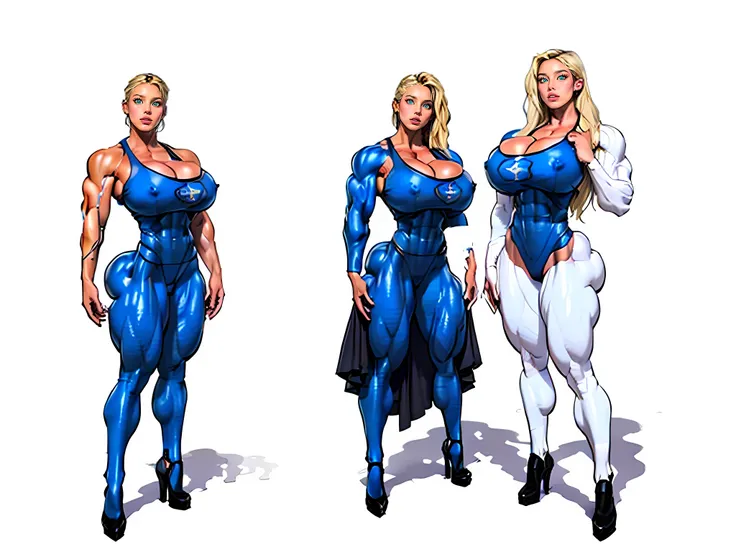 ((masterpiece)),(((best quality))), ((full body view)) illustration,1girl, ((((Massive Female Bodybuilder)))), (((huge muscular ass))), ((wide hips)), (slim waist), (((wide shoulders))), ((((Huge breasts)))), The Smurfs in background, ((blue skin:1.2)), li...