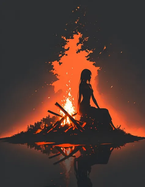 bonfire，Beautiful dancer&#39;s slender shadow on the ground，double exposure，Solitary，bonfire