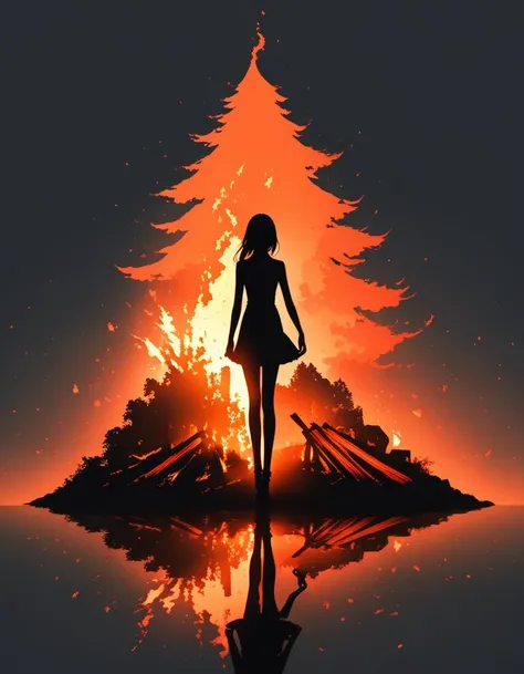 Beautiful dancer&#39;s slender shadow on the ground，double exposure，Solitary，bonfire，bonfire，Persistence and giving up