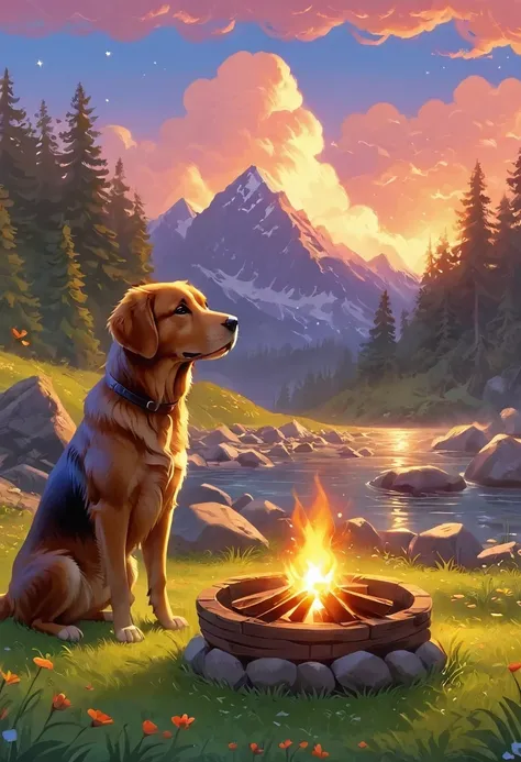 bonfire，dog