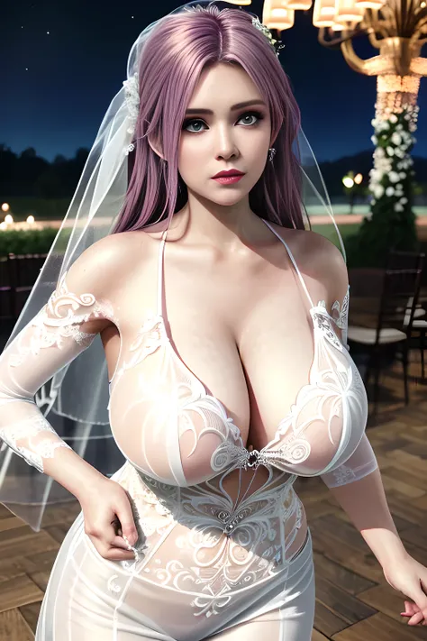 1 girl,lean over WINK,((  Wedding Dress, see-through)), outdoor,elegant,nighttime,moonlighe,shiny skin,( huge breasts:1.1), lip gloss,( tattoos:1.3), masterpiece, best quality, realistic ,Surrealism,natural colors art in 8k,soft shadows,Portrait art,solo, ...