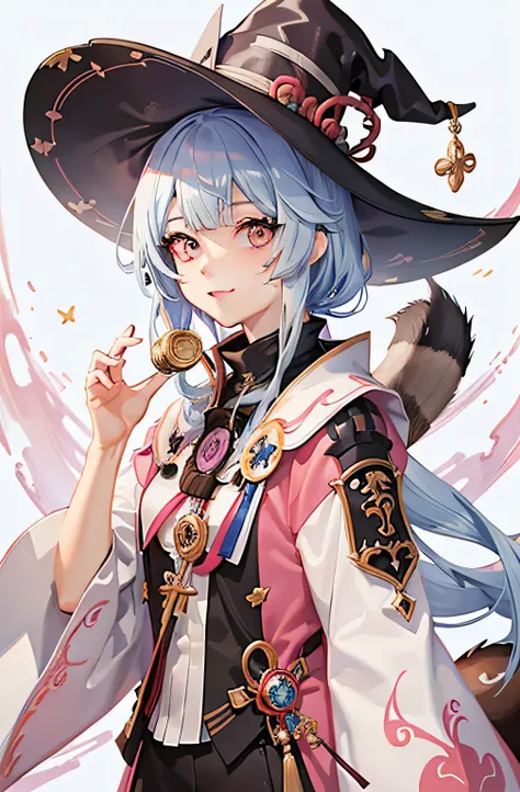 anime girl with a hat and a squirrel on her shoulder, key anime art, young wizard, black magician girl, genshin, anime character, flirty anime witch casting magic, zerochan art, beautiful wizard, key anime visuals, keqing from genshin impact, detailed anim...