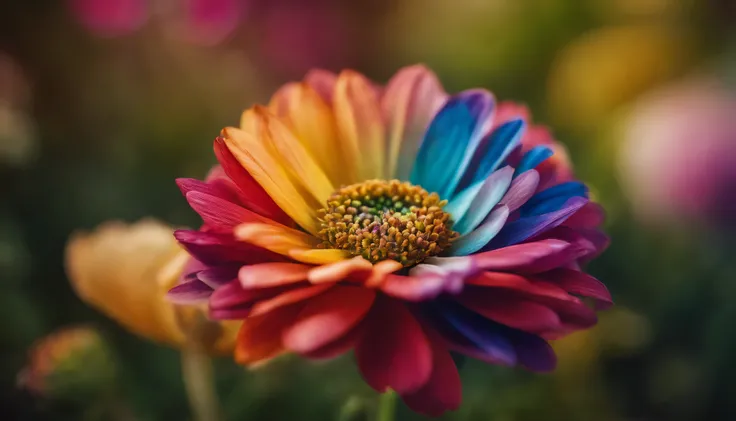 a flower with multicolor petals, colorful, rainbow