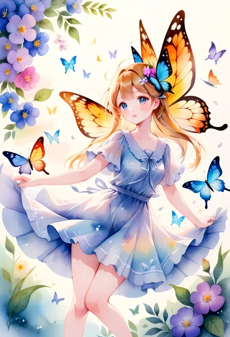 (shylily/(Twich/):1.5),(masterpiece:1.2),(best quality:1.2),, (1girl:1.3),(best quality,4k,8k,highres,masterpiece:1.2),ultra-detailed,watercolor,delicate flowers,butterflies,bright colors,subtle gradients,soft textures,ethereal beauty,flowing watercolor ef...