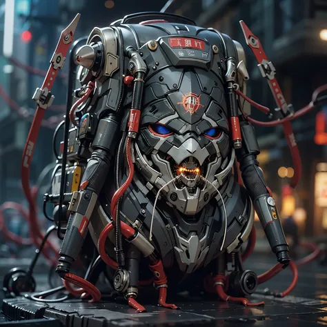 A spider-inspired mechanical backpack、devil、Strengthen the outer frame、Japanese women、Very beautiful face、full body shot、Realistic、Ultra-realistic、Super detailed、Extremely intricate details、Lighting that highlights the machine、Glossiness、Ruined metropolis ...