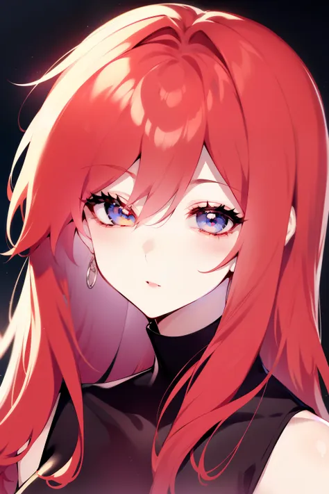 girl avatar，k hd，4k，face expressionless，style of anime，sideface，white backgrounid，red tinted hair