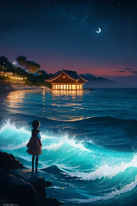 masterpiece, highest quality,Ocean,night,mysterious,torii,Ocean底,anime,An illustration,Friendly atmosphere,