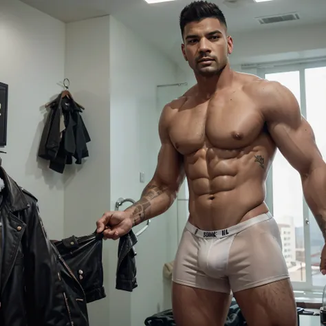 Leon s Kenedy in underwear , de espaldas con agujeros en su ropa interior