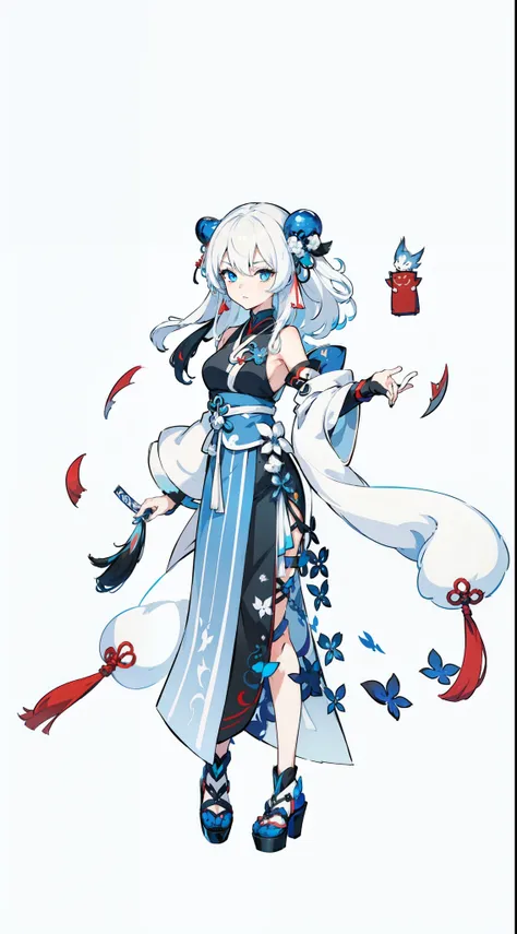 Anime girl with white hair and blue eyes in a black dress, Onmyoji, Onmyoji detailed art, white haired god, Onmyoji portrait, Cute anime waifu in pretty outfits,  to dress, White-haired fox, Azure Lane Style, Whole Xianxia, wishful character, From Arknight...