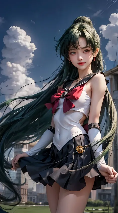 master parts, highest quality, high resolution, one girl, alone, sailor pluto, (fluffy hair), (hair fluttering), (single ponytai...