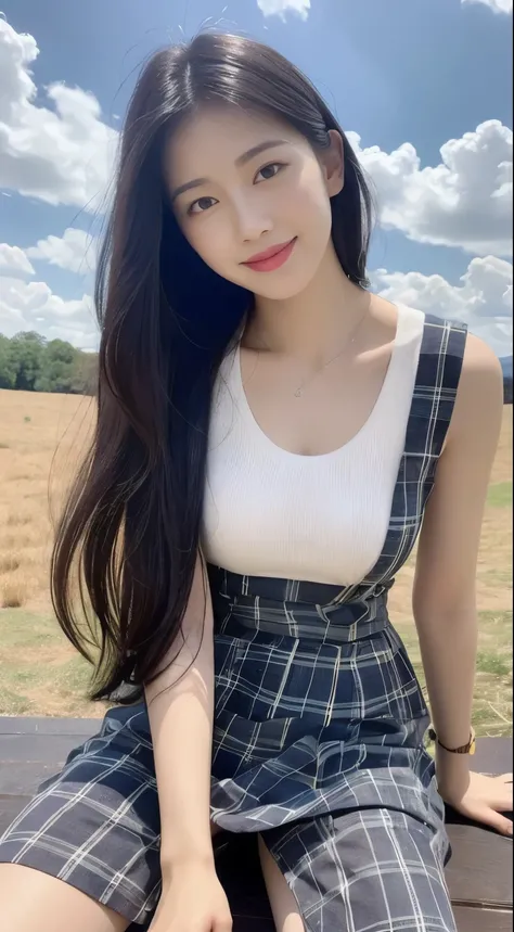 A nice and cute girl，Full body image，Extremely beautiful and exquisite，Black hair，sweet smile，Delicate, beautiful and fair skin，Realistic and realistic，Exquisite and complete facial features，Detailed depiction of face，High nose bridge，smooth hair，Extremely...