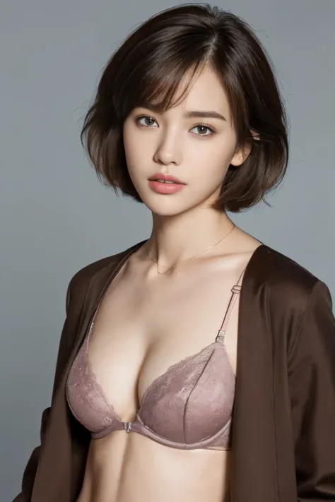 ((top-quality、8K、​masterpiece: 1.erfect Body Beauty: 1.4、Slender Abs: 1.2、Beautiful woman with slender abs:1.3、(Highlight Haircutreast B Cup:1.2), medium breast, round shape breast, perfect shape breast, (coat) necklace, hyperdetailed face、18year old、 Pret...