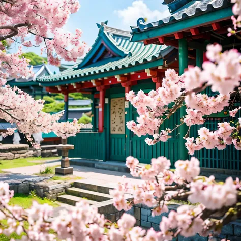 shrine、cherry blossoms、Fantasy、wallpaper、Colours that increase happiness