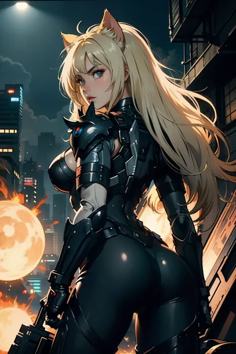 ((highest quality)), ((masterpiece)), (be familiar with), (High definition), 8K, Perfect Face、2Women、Two blonde women with cat ears、((Action Scenes))、tall、2 Blonde cat ears、2. Long Hair、2. Volumetric hair style、big breasts、Narrow waist、Big Ass、glamorous、Al...