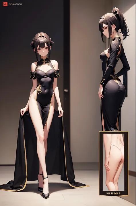 a sexy woman, (best quality), (masterpiece), (1girl), slim, anime, tall, (flat chested), (chinese dress), (front view), (sexy pose), (full body view)
