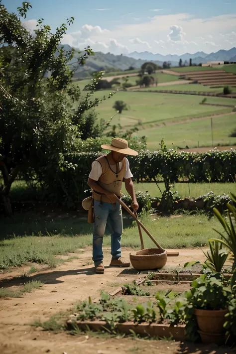 pintura de un campesino trabajando en una hacienda de 2,9 x 6,6 m