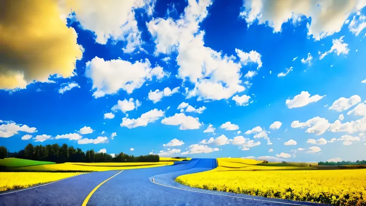 Blue sky and yellow field REALISTIC DETAILED