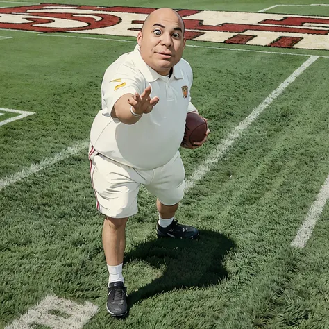 An animated egg on a football field in uniform throwing a ball 