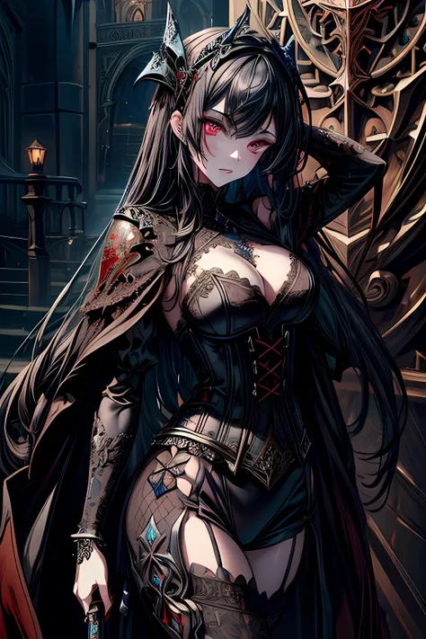 Arafed, dark fantasy art, gothic art, a picturr of a vampire ready for battle, female vampire, armed with a sword, wewring heavy armor LnF, armed with a sword, shining sword, ultra detailed face (intricate detailed, Masterpiece, best quality: 1.4), pale sk...