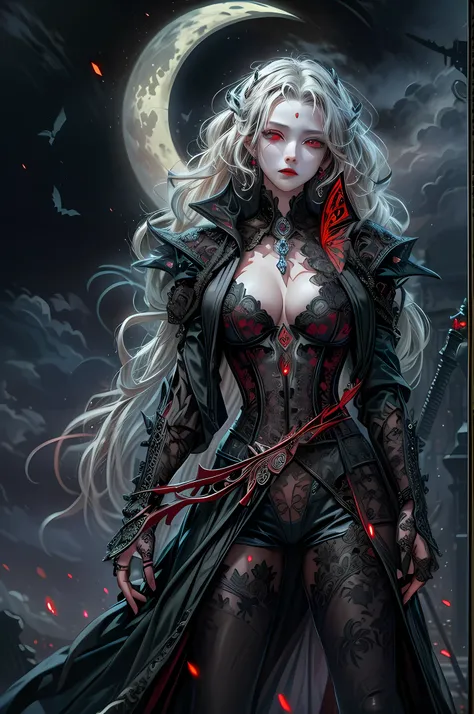 Arafed, dark fantasy art, gothic art, a picturr of a vampire ready for battle, female vampire, armed with a sword, wewring heavy armor LnF, armed with a sword, shining sword, ultra detailed face (intricate detailed, Masterpiece, best quality: 1.4), pale sk...