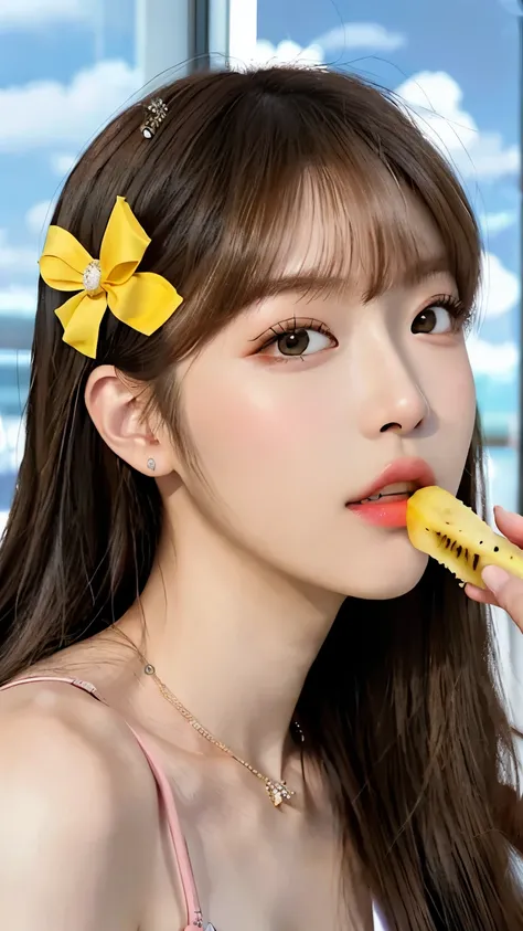 There is a woman eating a banana., Larisa Manovar, Official Artwork, Portraits of Korean female idols, Lalisa Manoban of Blackpink, sun yunjoo, Official Art, Kim Do-young, Official Fan Art, Portrait of Black Pink's Joshi, TWICE's Tzuyu, K-POPアイドルのポ...