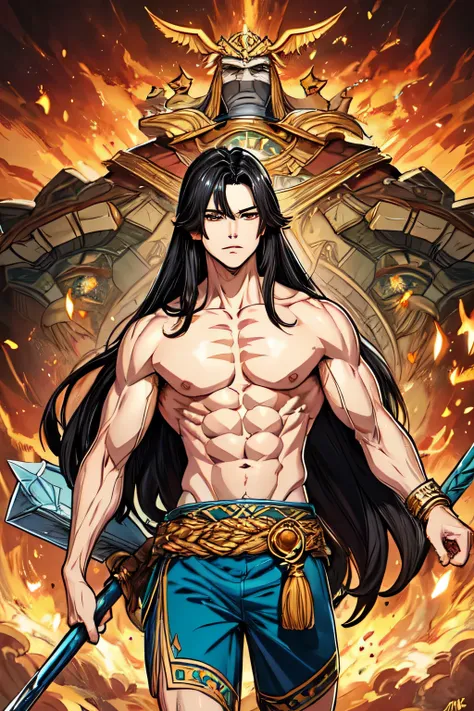 ((best quality)), ((masterpiece)), (detailed), barbarian male , normal no muscle , black haired , manhwa style