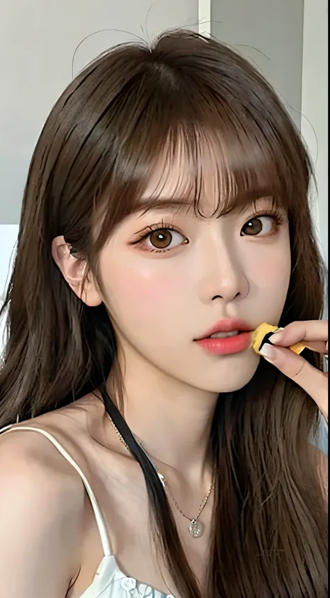 there is a woman eating a banana., larisa manovar, official artwork, portraits of korean female idols, lalisa manoban of blackpi...