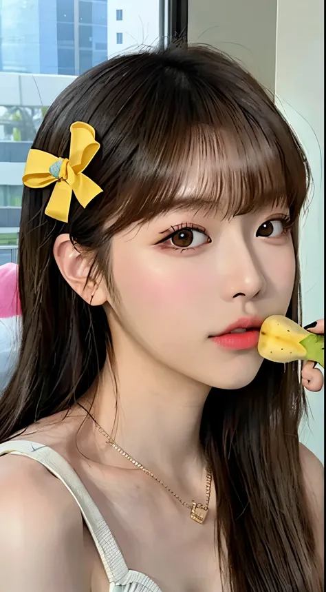 There is a woman eating a banana., Larisa Manovar, Official Artwork, Portraits of Korean female idols, Lalisa Manoban of Blackpink, sun yunjoo, Official Art, Kim Do-young, Official Fan Art, Portrait of Black Pink's Joshi, TWICE's Tzuyu, K-POPアイドルのポ...