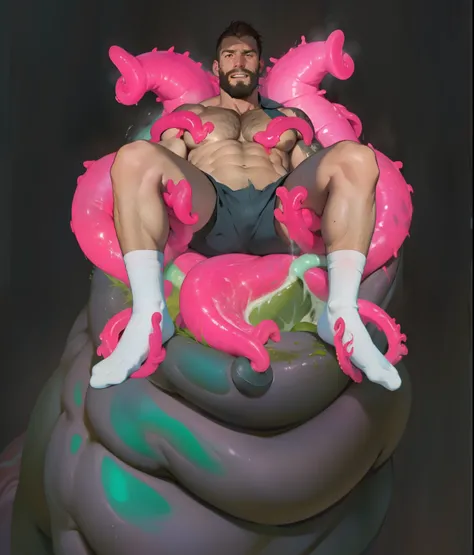 male white 40yo hairy handsome hiker being swallowed by colorful carnivorous plant with teeth and is being digested alive with pleasure he is yelling in pleasure while becoming sexual food to his predator, interspecies, vore, wet, digestion, inside creatur...