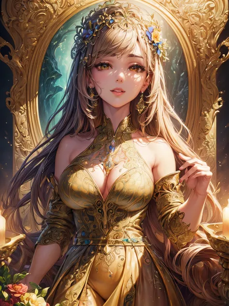 ((highest quality)),(Ultra-high resolution),(Very detailed),(Detailed Description),((The best CG)),(A masterpiece),Ultra-precise art,amazing drawing art,(Fantasy art with intricate detail:1.5), (woman:1.7),(Beautiful and well-proportioned face:1.6),Smile 1...