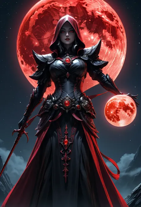 red necromancer, (alone), alone,are standing_split, blood moon, ray tracing, masterpiece, highest quality, super high quality, 不...