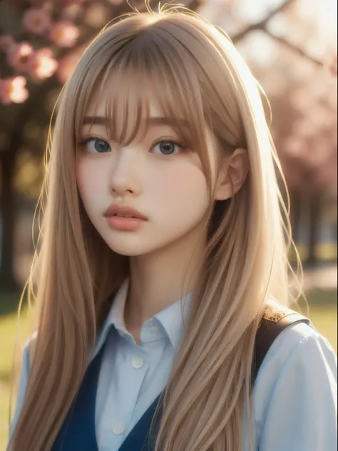 portlate、School Uniforms、bright expression、Young shiny shiny white shiny skin、Best Looks、Blonde reflected light、Platinum blonde hair with dazzling highlights、shiny light hair,、Super long silky straight hair、Beautiful bangs that shine、Glowing crystal clear ...