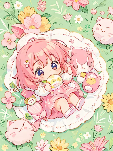 Momoko Sakura style, kawaii design, lovely baby kitten, Beautiful spring noon