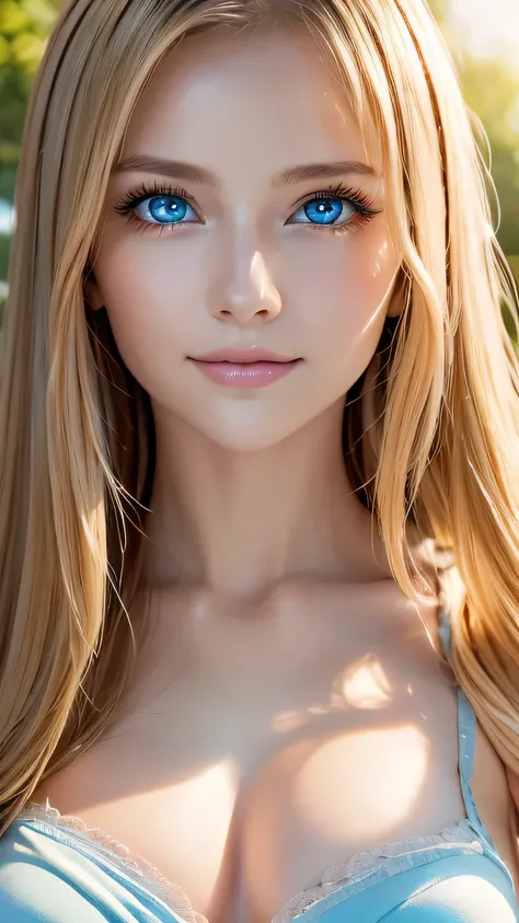 Mastepiece, Best Quality, Illustration, Super detailed, Fine details, High resolution, 8K Denden Wallpaper, Perfect dynamic composition, Beautiful detailed bright sparkling pale sky blue eyes, Women&#39;s Fashion Summer,Super long platinum blonde hair、Bang...