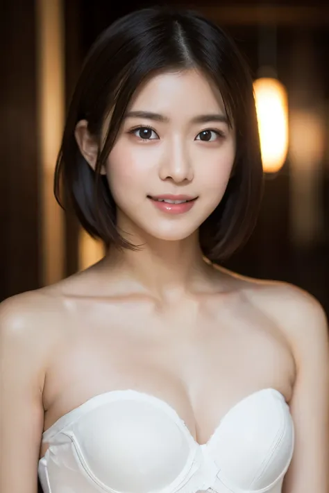 One Girl, (White Strapless Bra:1.8),((Close-up of face:1.4))、((a little heavy makeup:1.3))、 (RAW Photos, highest quality), (Realistic, Photorealistic:1.4), Tabletop, Very delicate and beautiful, Very detailed, 2k wallpaper, wonderful, In detail, Very detai...