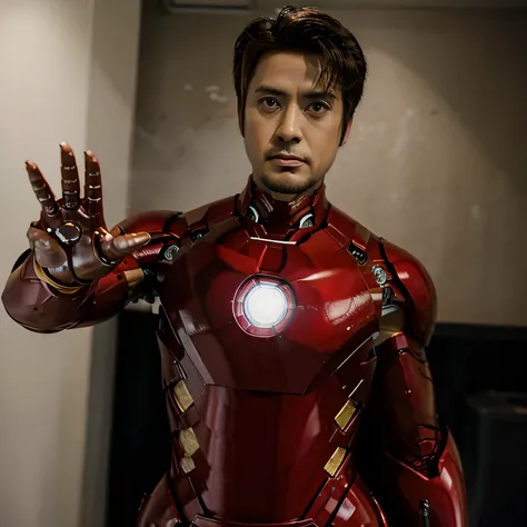 Dressed as Iron Man without the mask