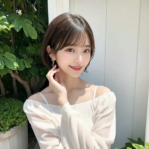 (highest quality、8k、32k、masterpiece、Hmph:1.2)、Photo of beautiful Japan woman in her 30s、very short hair、short hair、Shortcuts、Upper Body、necklace、Shooting from the sky、Don&#39;Don&#39;t look at the camera、(Realistic、Photorealistic:1.37)、1 girl、Photographed ...