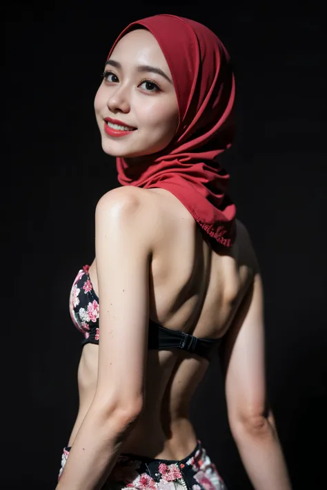 (Happy smile), (((HIJAB MALAY GIRL))), masutepiece, High quality, UHD 32K, Realistic face, Realistic skin feeling , A Japanese Lady, 8 years old, , Very cute and baby-like face, (((FLAT CHEST))), (Night time at forest), ((look In front  at the camera and S...