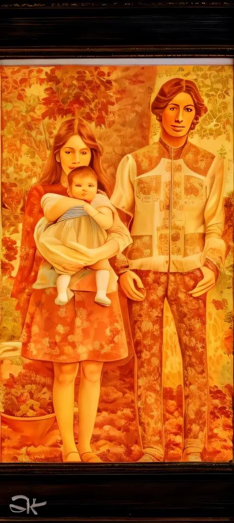 painting of a man and a woman standing with a baby