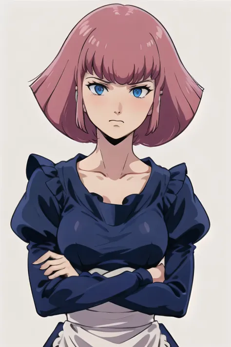 masterpiece, high quality, alone, look down, low angle shot of haman_khan,1 female, embarrassed, pink hair, short hair, side loc...