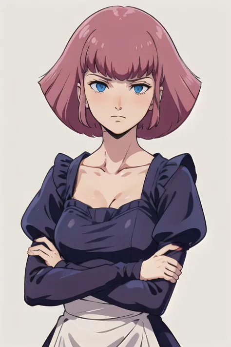 masterpiece, high quality, alone, look down, low angle shot of haman_khan,1 female, embarrassed, pink hair, short hair, side loc...