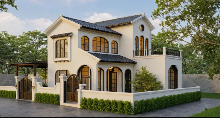 Raw photo,Masterpiece, high quality, best quality, authentic, super detail,
exterior, outdoors, house style indochine on the street ,aiaigroup
road,pavement, grass, trees, sky, cloud, (day:1.1)