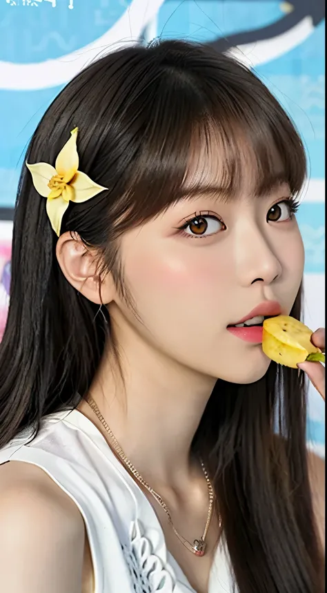 There is a woman eating a banana., Larisa Manovar, Official Artwork, Woman with her mouth wide open、Portraits of Korean female idols, Lalisa Manoban of Blackpink, sun yunjoo, Official Art, Kim Do-young, Official Fan Art, Portrait of Black Pink&#39;s Joshi,...