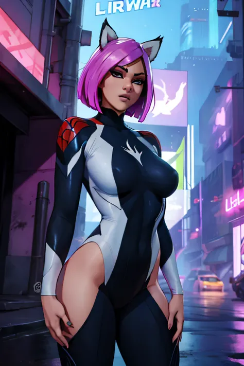  lynx traje de spider Gwen, Cyberpunk, Noche 